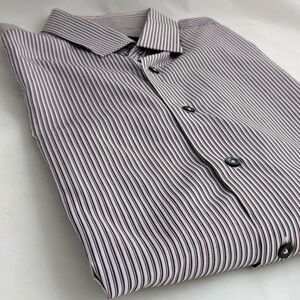 LANVIN made in Italy Red/Blue Stripe Men's Shirt, Long Sleeve, Button-Up